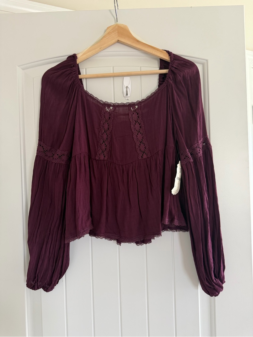 Altar'd State Plum Lace-Trim Peasant Blouse Size M Boho Chic Festival Romantic - Picture 2 of 11